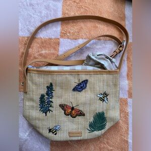 Vera Bradley Tan Crossbody Bag with Embroidered Nature Motifs